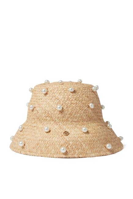 Pearl Embellished Straw Cloche